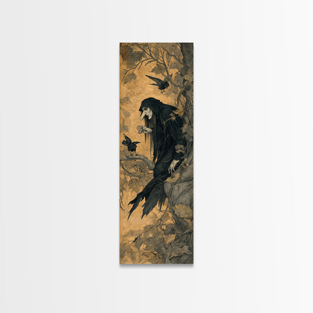 The Crow-Masked Assassin, Gothic Storybook Art, Tall Narrow Wall Art, Gothic Horror Wall Art, Framed Canvas Print, Halloween Wall Art