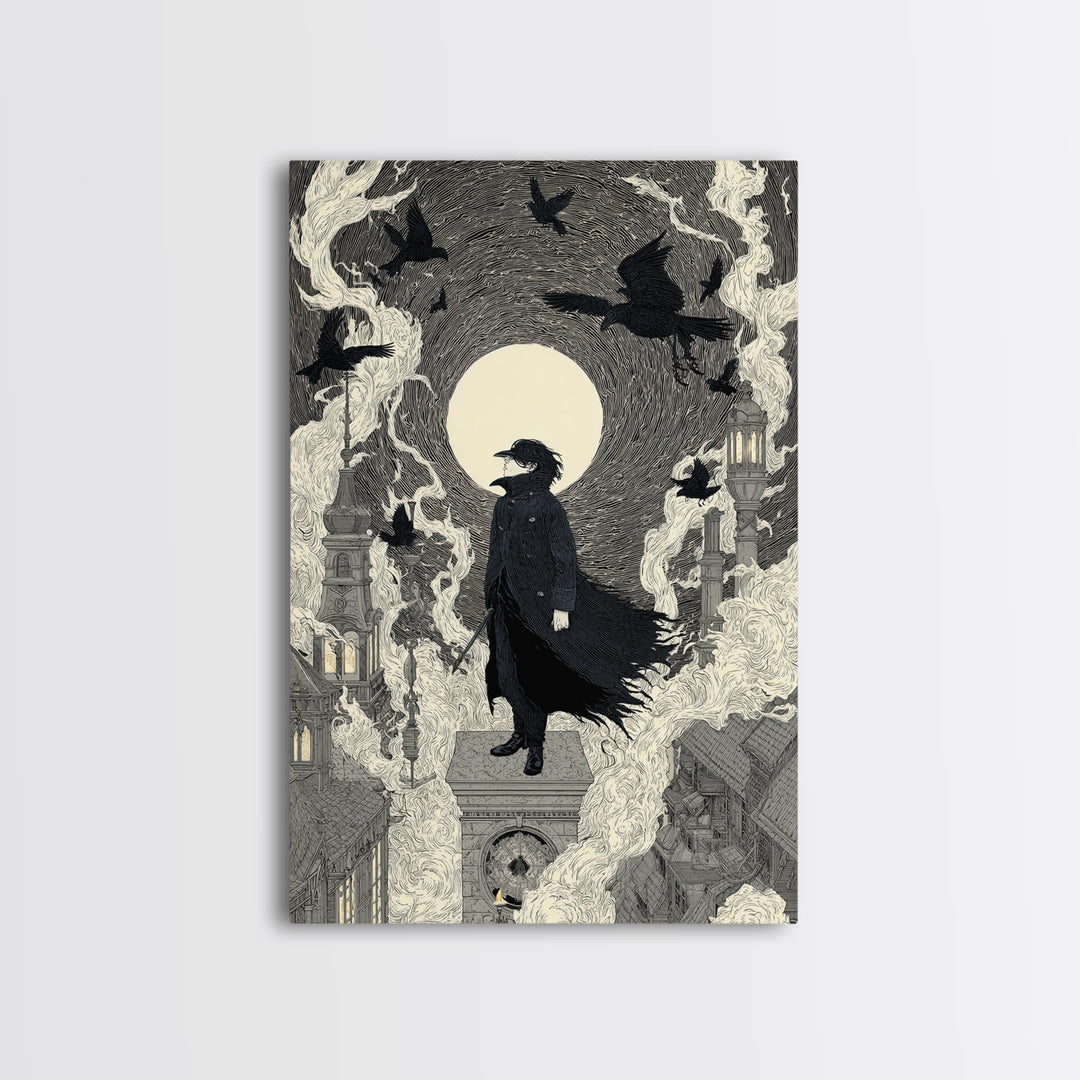The Crow-Masked Assassin, Victorian Macabre Art, Vertical Wall Art, Macabre Wall Art, Canvas Print, Halloween Wall Art