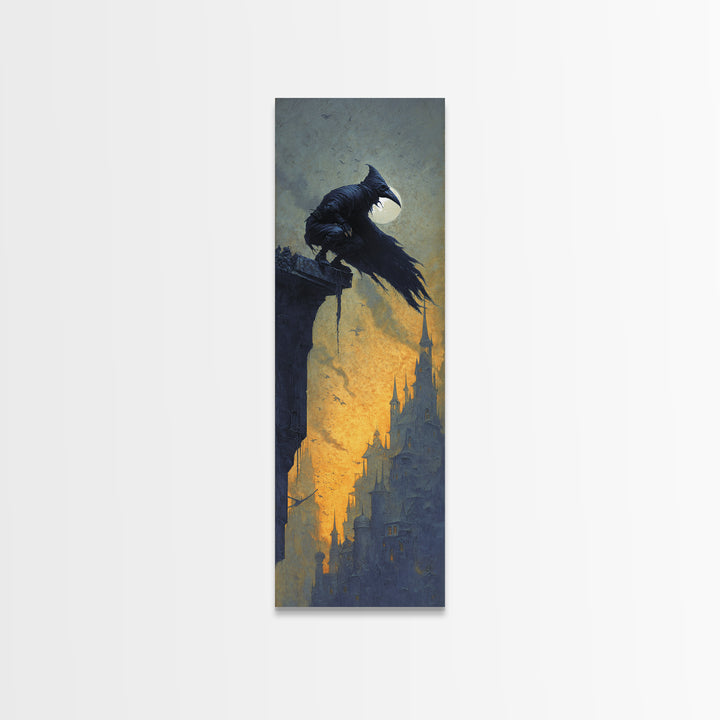 The Crow-Masked Assassin, Surreal Apocalyptic Art, Tall Narrow Wall Art, Dark Halloween Decor, Canvas Print, Halloween Wall Art