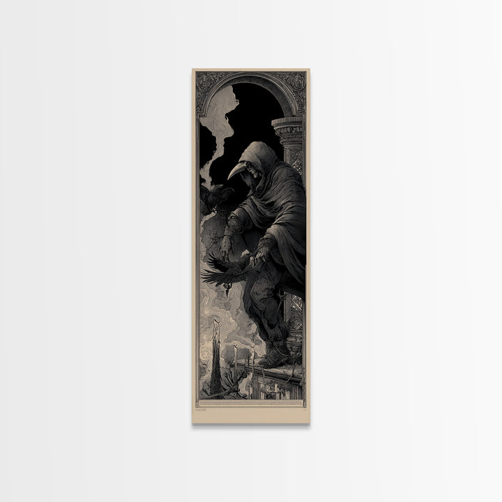 The Crow-Masked Assassin, Biomechanical Horror Art, Tall Narrow Wall Art, Macabre Wall Art, Canvas Print, Halloween Wall Art