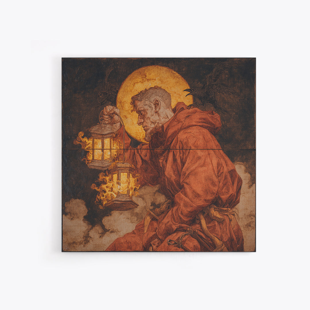 The Lantern Mage, Dark Renaissance Art, Square Wall Art, Gothic Horror Wall Art, Canvas Print, Halloween Wall Art