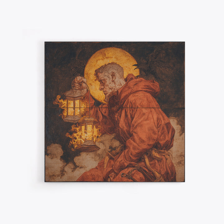 The Lantern Mage, Dark Renaissance Art, Square Wall Art, Gothic Horror Wall Art, Canvas Print, Halloween Wall Art