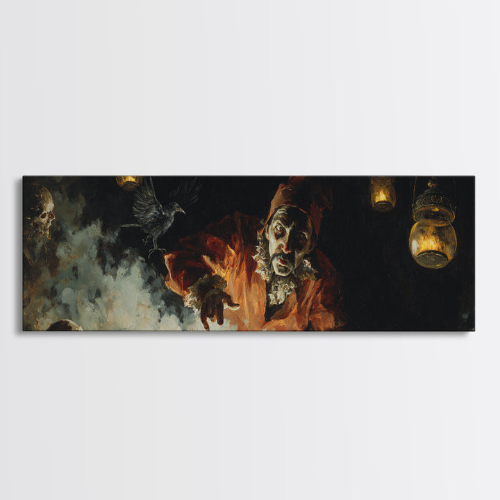The Lantern Mage, Dark Romantic Horror Art, Extra Wide Wall Art, Gothic Horror Wall Art, Framed Canvas Print, Halloween Wall Art