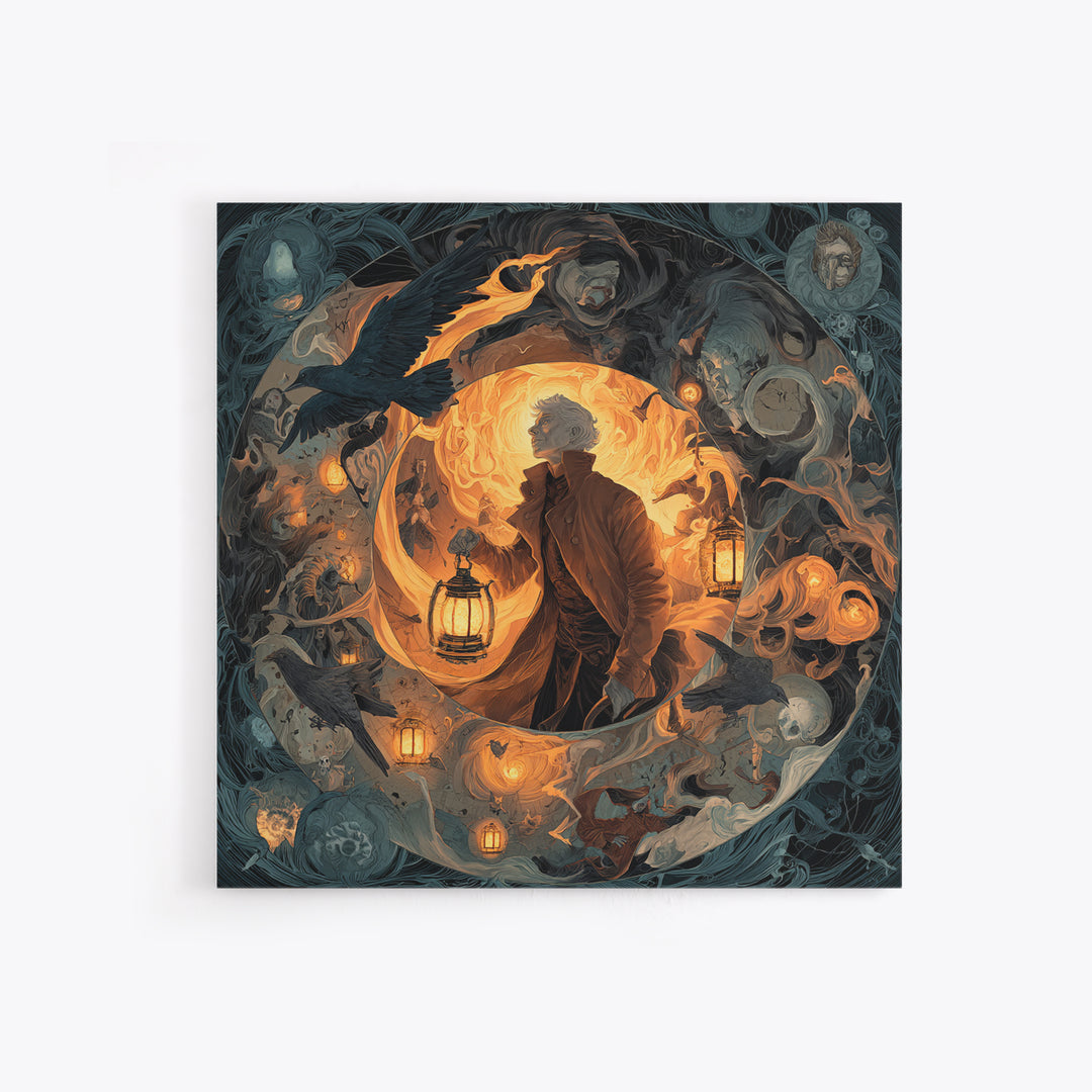 The Lantern Mage, Gothic Nightmare Art, Square Wall Art, Macabre Wall Art, Canvas Print, Halloween Wall Art, Gothic Home Decor