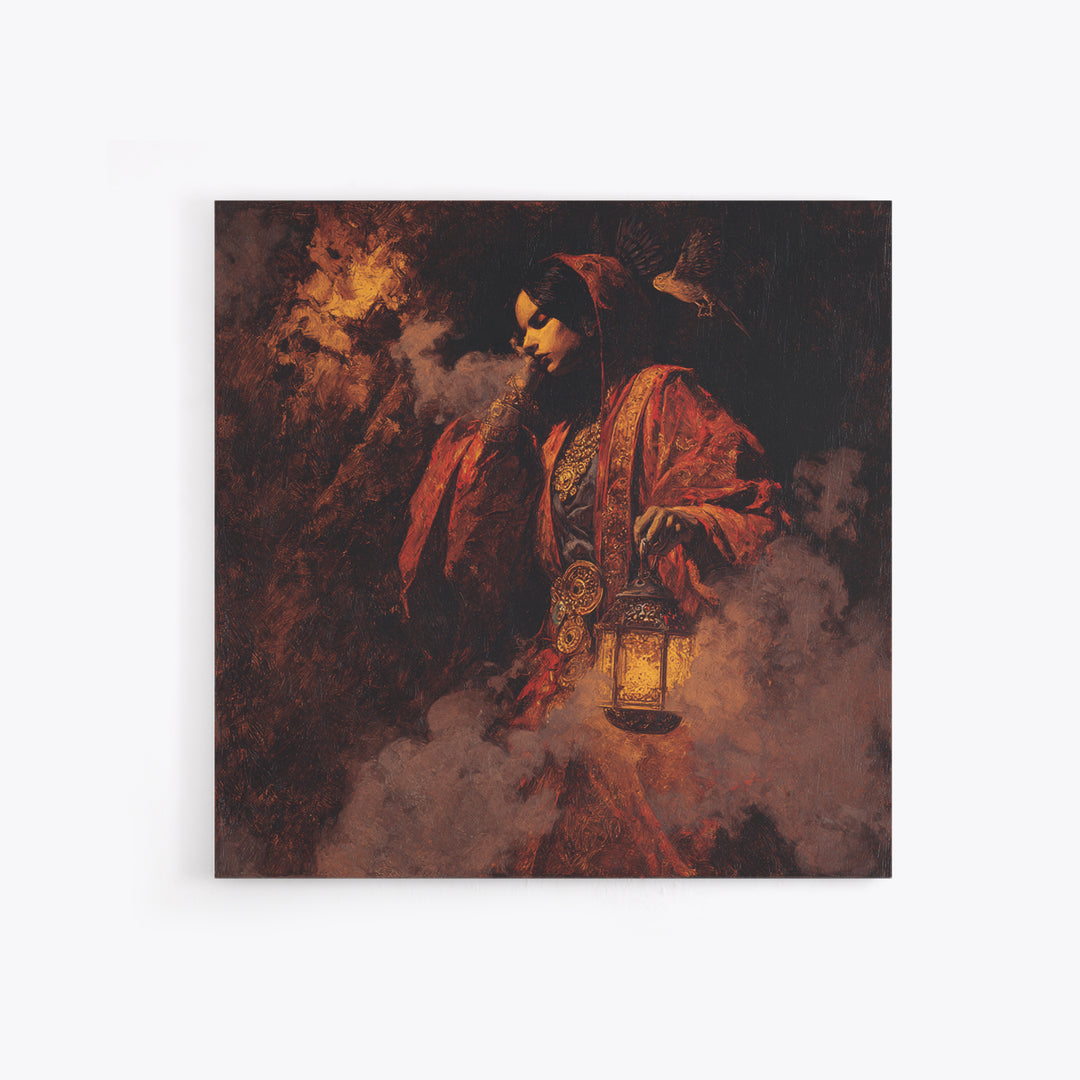 The Lantern Mage, Ornate Symbolist Art, Square Wall Art, Dark Halloween Decor, Canvas Print, Halloween Wall Art, Dark Fantasy Art