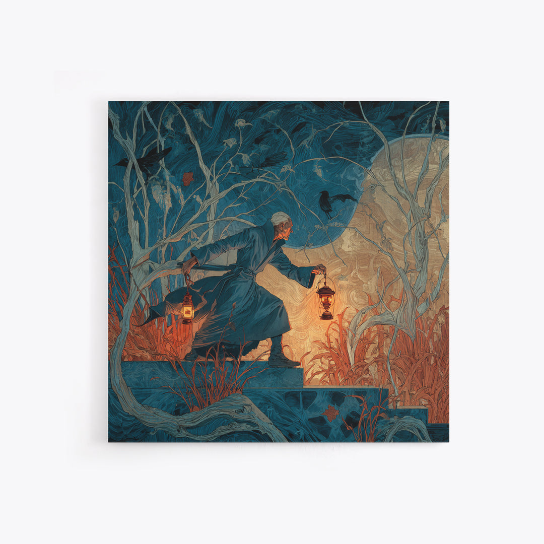 The Lantern Mage, Expressionist Gothic Art, Square Wall Art, Dark Halloween Decor, Canvas Print, Halloween Wall Art, Horror Wall Art
