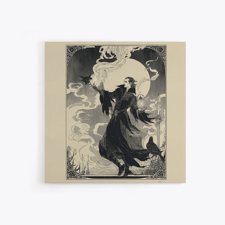 The Lantern Mage, Decadent Line Art, Square Wall Art, Macabre Wall Art, Canvas Print, Halloween Wall Art, Dark Fantasy Art