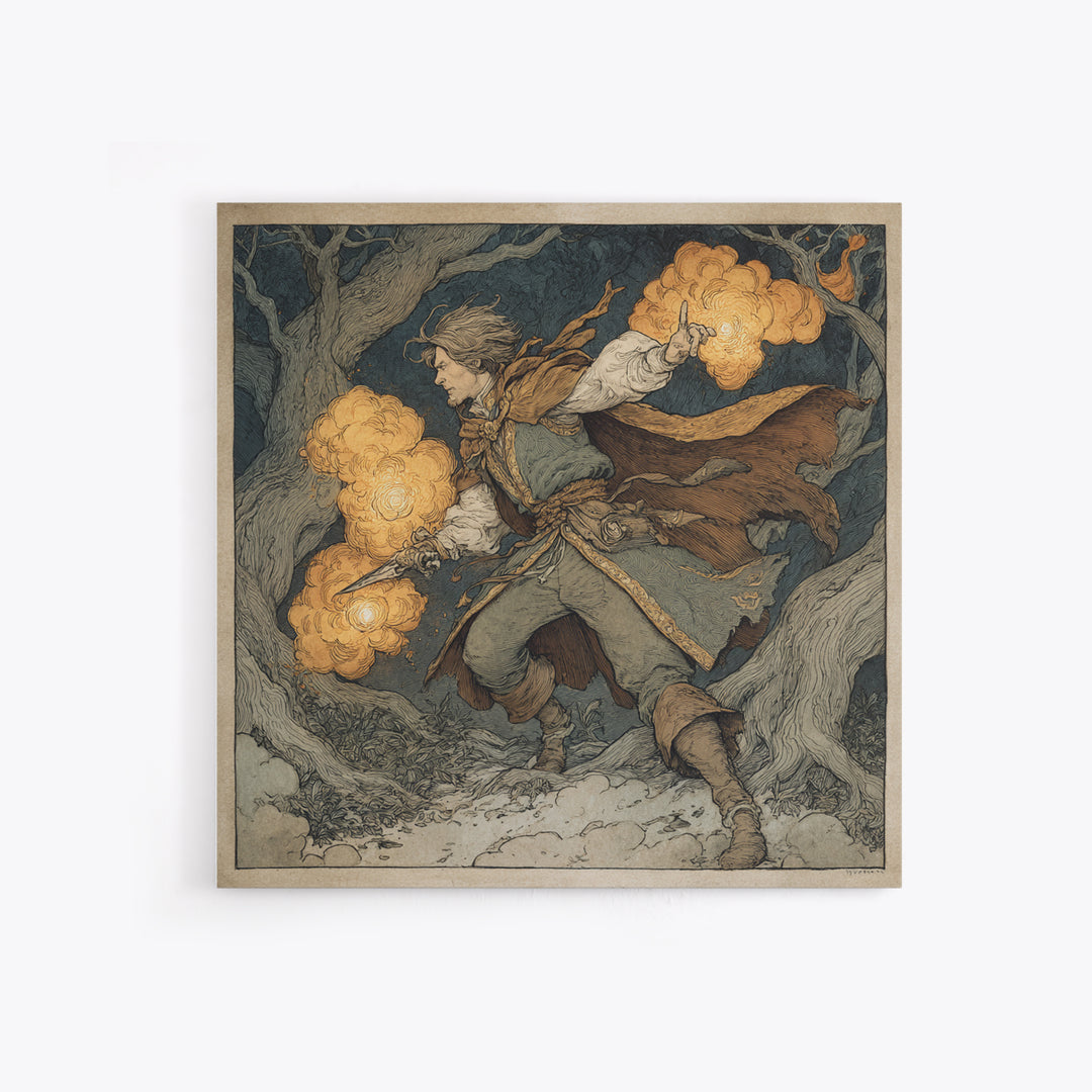 The Lantern Mage, Gothic Storybook Art, Square Wall Art, Gothic Horror Wall Art, Framed Canvas Print, Halloween Wall Art