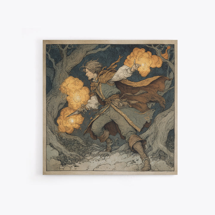 The Lantern Mage, Gothic Storybook Art, Square Wall Art, Gothic Horror Wall Art, Framed Canvas Print, Halloween Wall Art