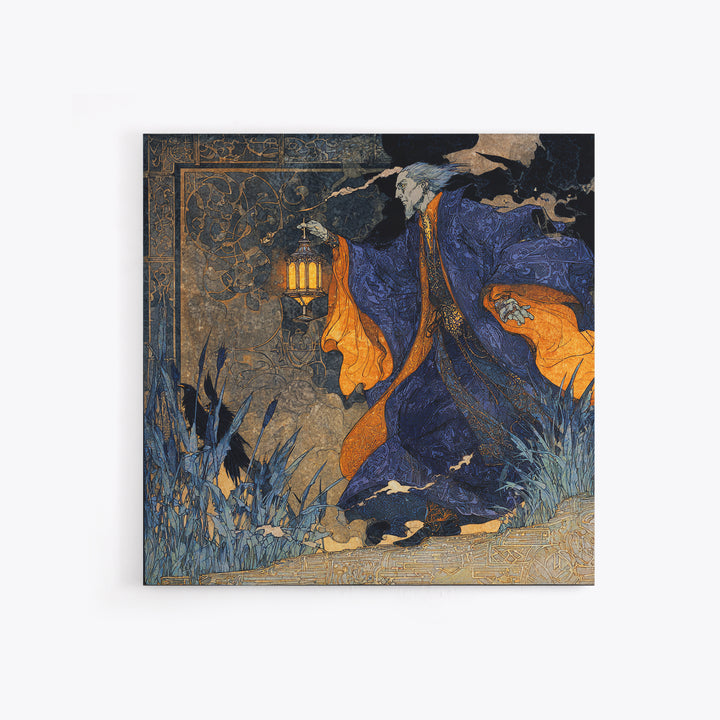 The Lantern Mage, Stained Glass Gothic Art, Square Wall Art, Dark Halloween Decor, Canvas Print, Halloween Wall Art, Gothic Home Decor