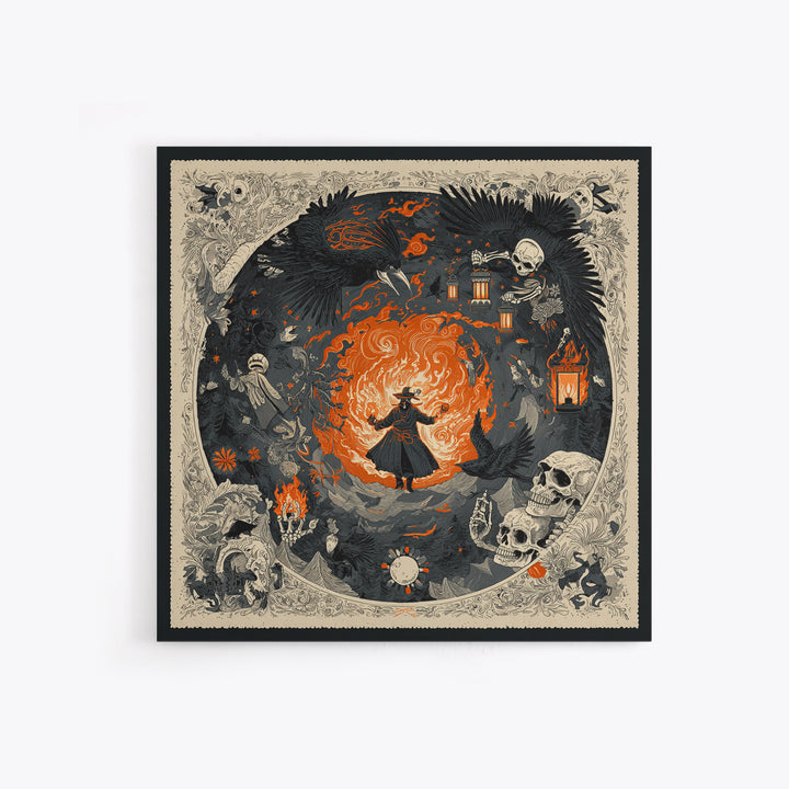 The Lantern Mage, Macabre Folk Print Art, Square Wall Art, Dark Fantasy Wall Art, Framed Canvas Print, Halloween Wall Art
