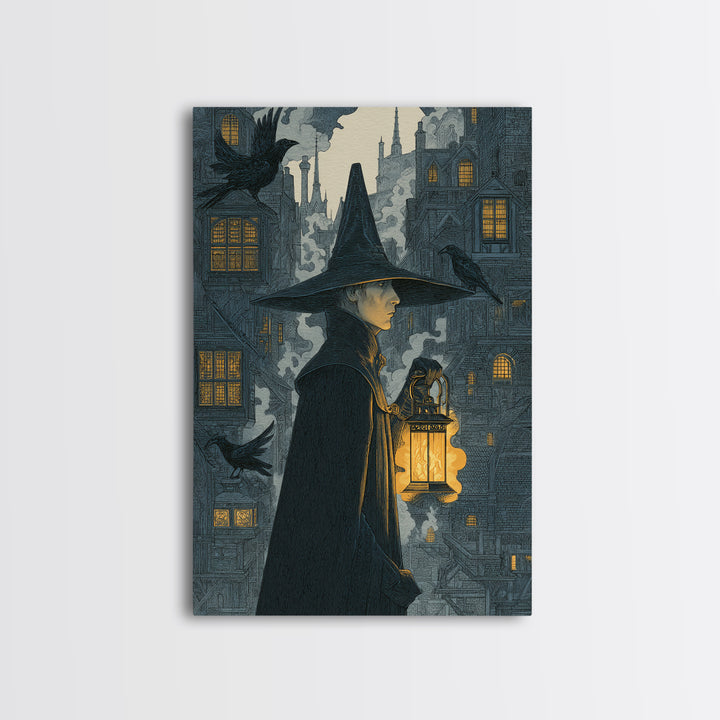 The Lantern Mage, Victorian Macabre Art, Vertical Wall Art, Dark Fantasy Wall Art, Framed Canvas Print, Halloween Wall Art