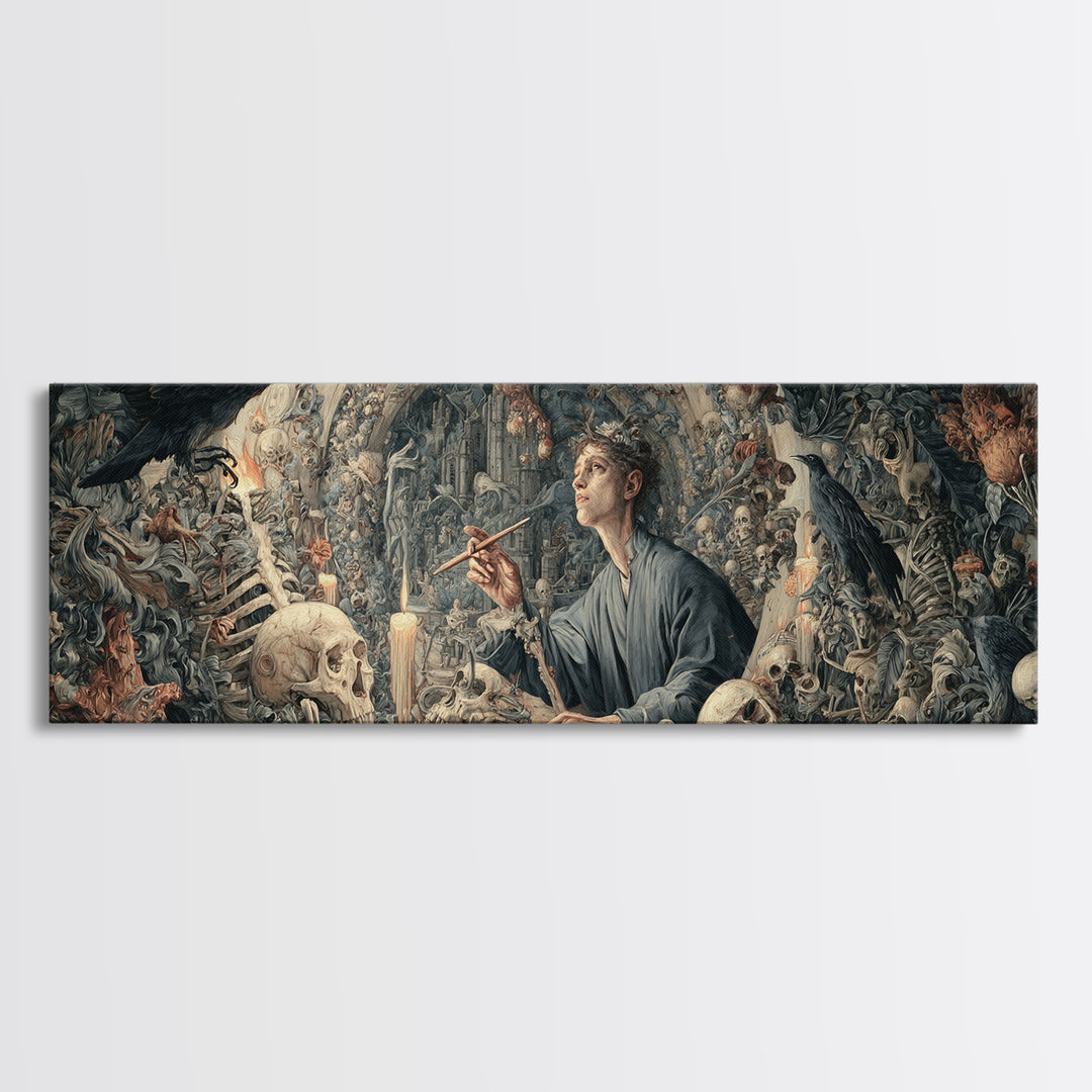 The Bone Sculptor, Medieval Grotesque Art, Extra Wide Wall Art, Gothic Horror Wall Art, Framed Canvas Print, Halloween Wall Art
