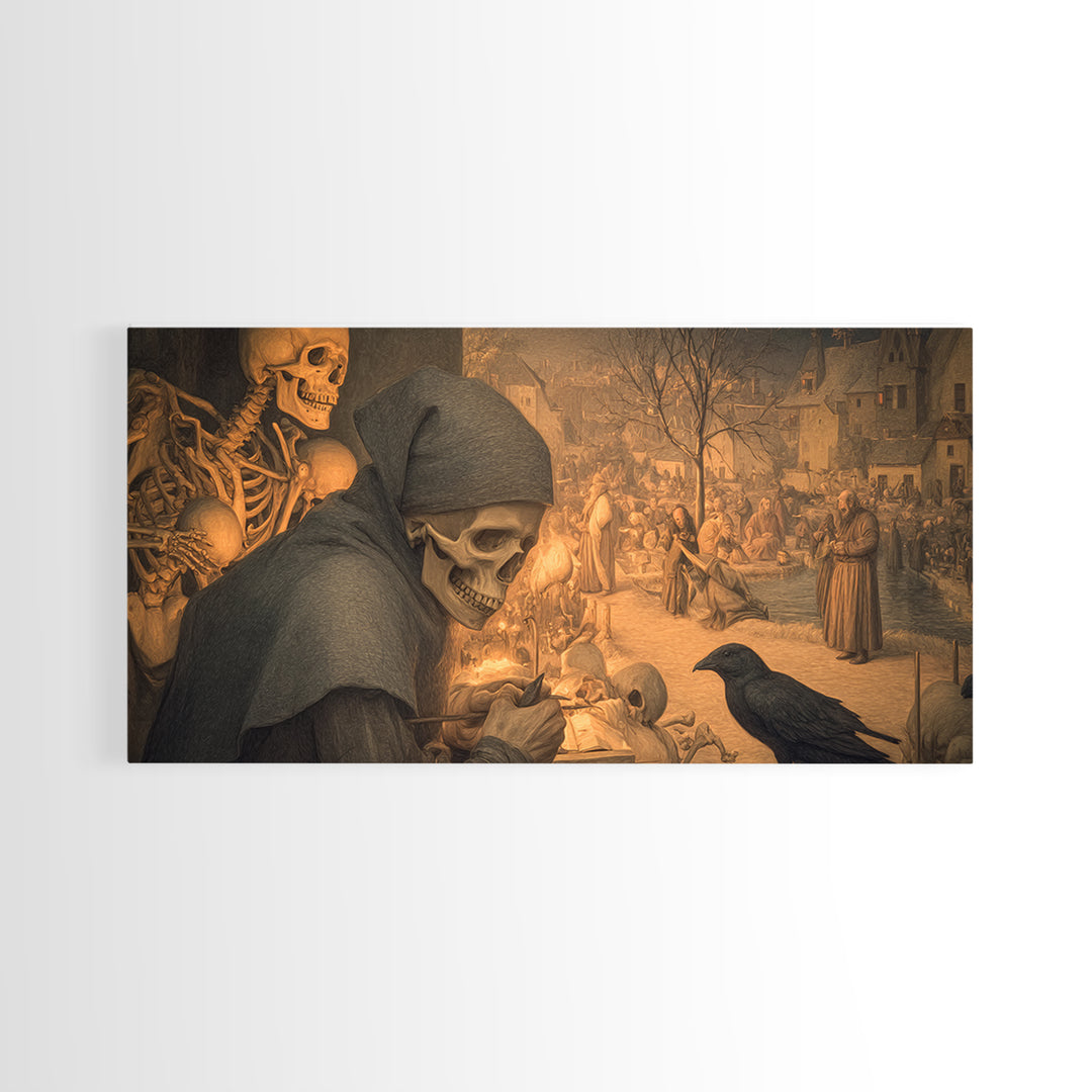 The Bone Sculptor, Northern Renaissance Horror, Wide Panoramic Art, Macabre Wall Art, Canvas Print, Halloween Wall Art