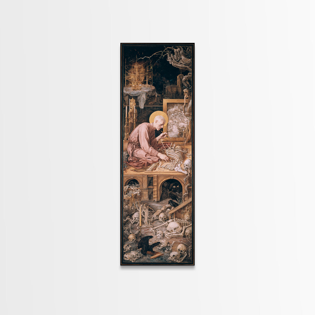 The Bone Sculptor, Dark Renaissance Art, Tall Narrow Wall Art, Dark Halloween Decor, Framed Canvas Print, Halloween Wall Art
