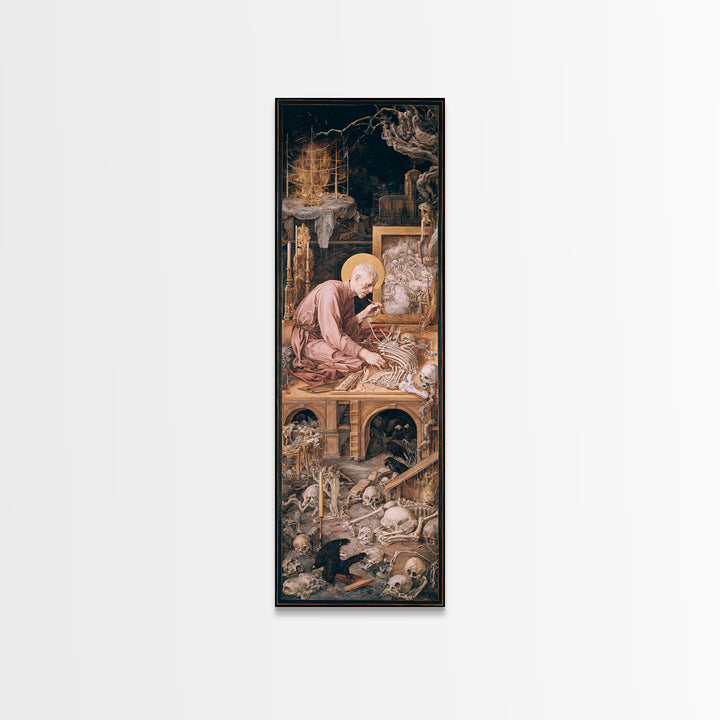 The Bone Sculptor, Dark Renaissance Art, Tall Narrow Wall Art, Dark Halloween Decor, Framed Canvas Print, Halloween Wall Art