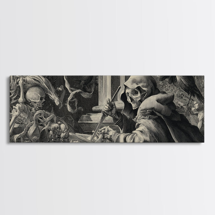 The Bone Sculptor, Danse Macabre Art, Extra Wide Wall Art, Gothic Horror Wall Art, Framed Canvas Print