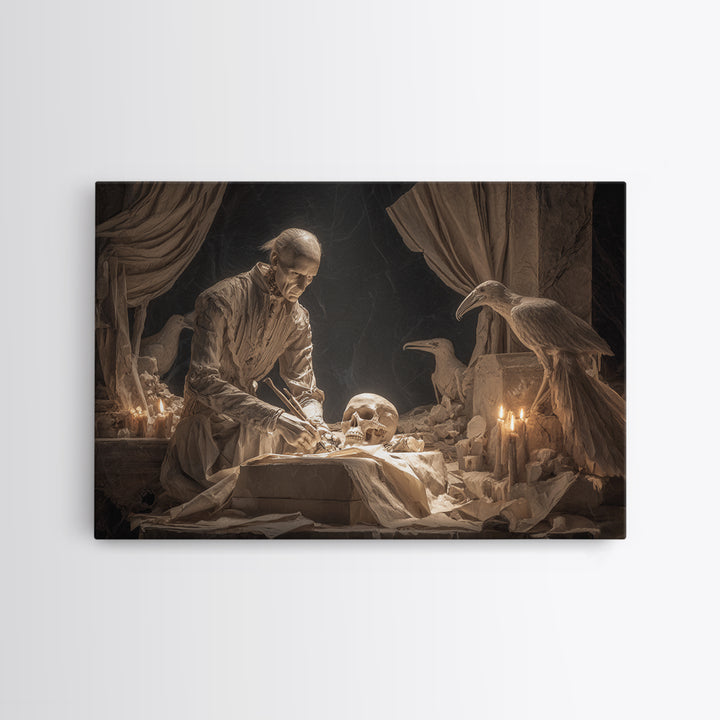 The Bone Sculptor, Visionary Gothic Art, Landscape Wall Art, Dark Fantasy Wall Art, Framed Canvas Print, Halloween Wall Art