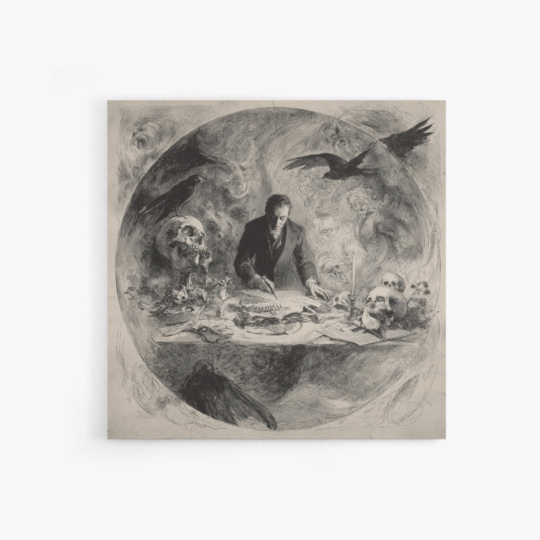 The Bone Sculptor, Symbolist Dream Art, Square Wall Art, Macabre Wall Art, Framed Canvas Print, Halloween Wall Art, Spooky Wall Decor