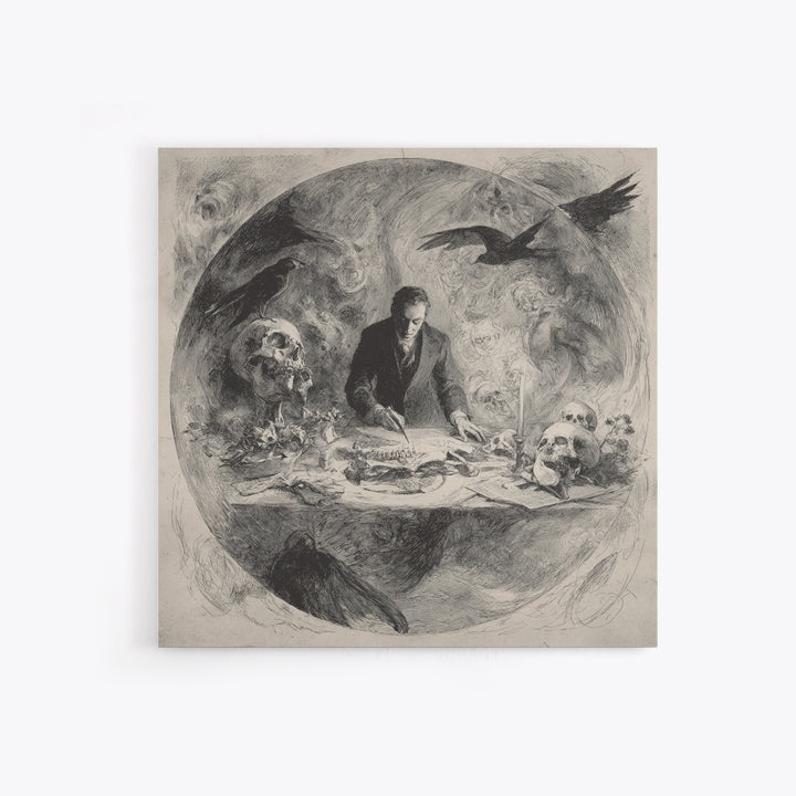 The Bone Sculptor, Symbolist Dream Art, Square Wall Art, Macabre Wall Art, Framed Canvas Print, Halloween Wall Art, Spooky Wall Decor