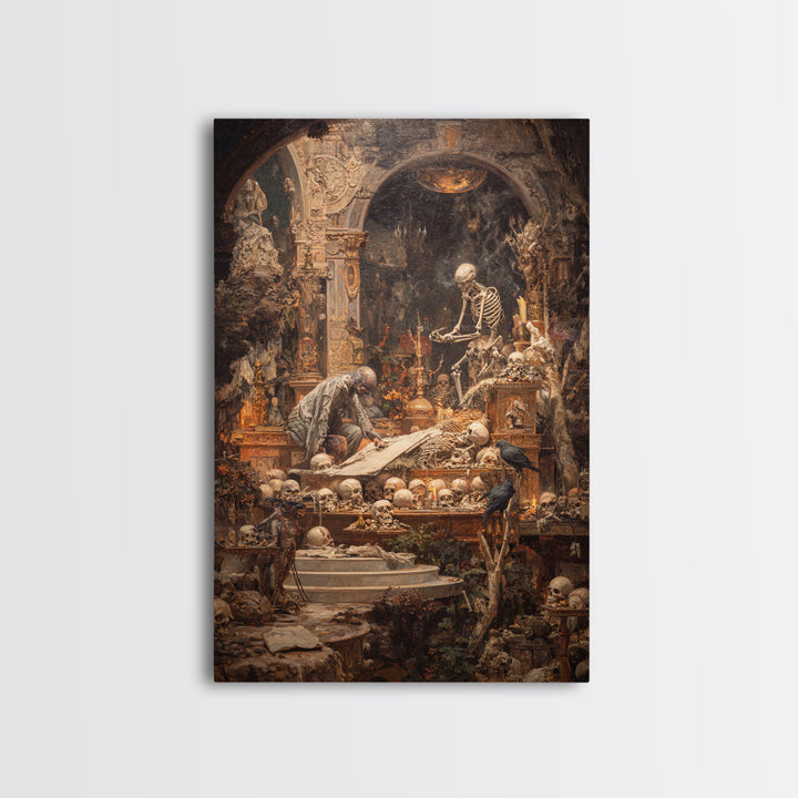 The Bone Sculptor, Ornate Symbolist Art, Vertical Wall Art, Dark Halloween Decor, Canvas Print, Halloween Wall Art, Spooky Wall Decor