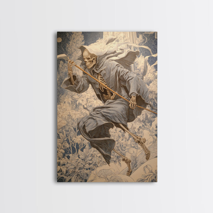 The Bone Sculptor, Symbolist Death Art, Vertical Wall Art, Macabre Wall Art, Canvas Print, Halloween Wall Art, Seasonal Home Decor