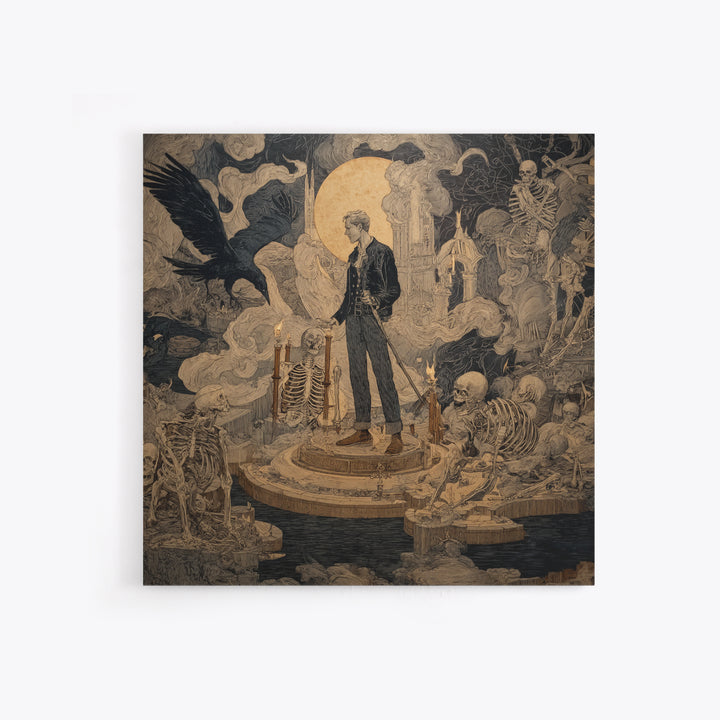 The Bone Sculptor, Symbolist Etching Art, Square Wall Art, Dark Fantasy Wall Art, Canvas Print, Halloween Wall Art, Gothic Home Decor