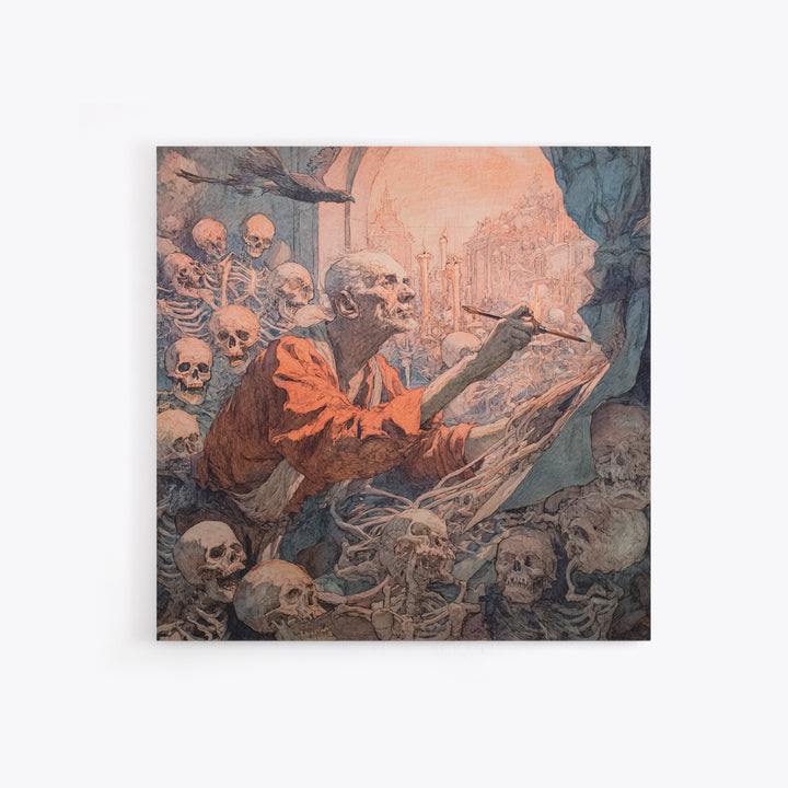 The Bone Sculptor, Grotesque Carnival Art, Square Wall Art, Dark Fantasy Wall Art, Framed Canvas Print, Halloween Wall Art