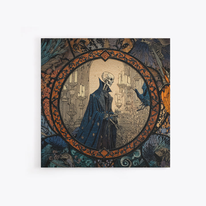 The Bone Sculptor, Stained Glass Gothic Art, Square Wall Art, Dark Halloween Decor, Canvas Print, Halloween Wall Art