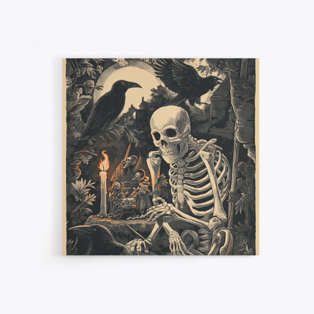 The Bone Sculptor, Macabre Folk Print Art, Square Wall Art, Macabre Wall Art, Framed Canvas Print, Halloween Wall Art