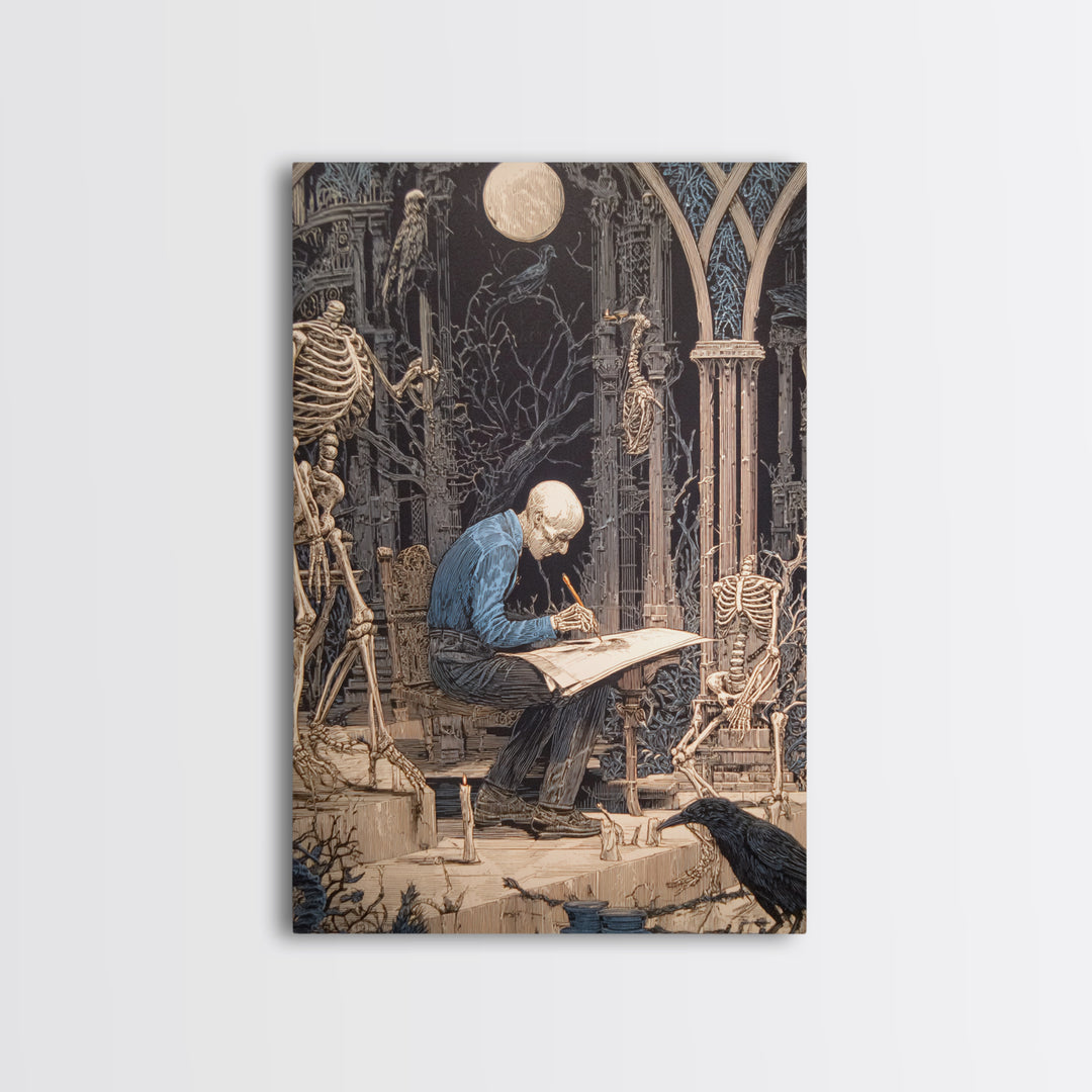 The Bone Sculptor, Victorian Macabre Art, Vertical Wall Art, Gothic Horror Wall Art, Framed Canvas Print, Halloween Wall Art
