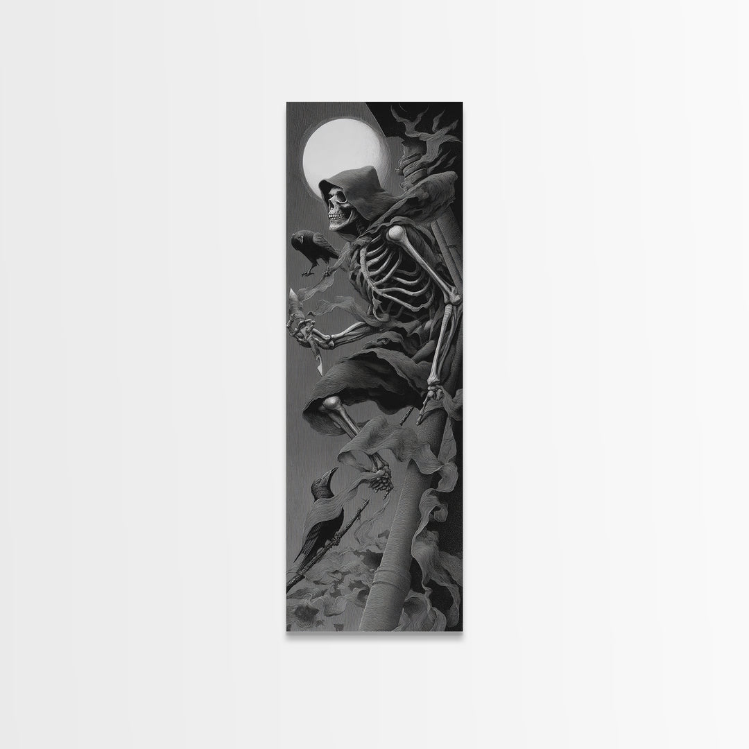 The Bone Sculptor, Biomechanical Horror Art, Tall Narrow Wall Art, Dark Fantasy Wall Art, Canvas Print, Halloween Wall Art