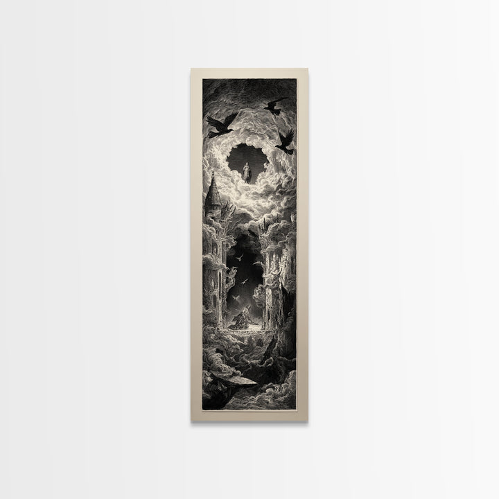 The Dream Eater, Gothic Engraving Art, Tall Narrow Wall Art, Dark Halloween Decor, Framed Canvas Print, Halloween Wall Art