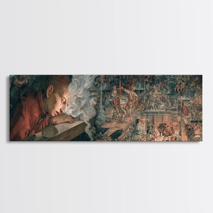 The Dream Eater, Medieval Grotesque Art, Extra Wide Wall Art, Macabre Wall Art, Canvas Print, Halloween Wall Art