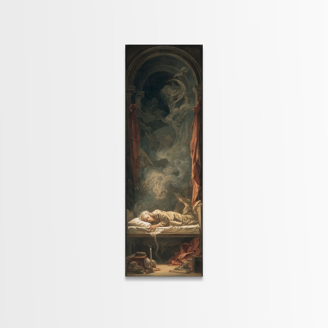 The Dream Eater, Gothic Nightmare Art, Tall Narrow Wall Art, Macabre Wall Art, Framed Canvas Print, Halloween Wall Art