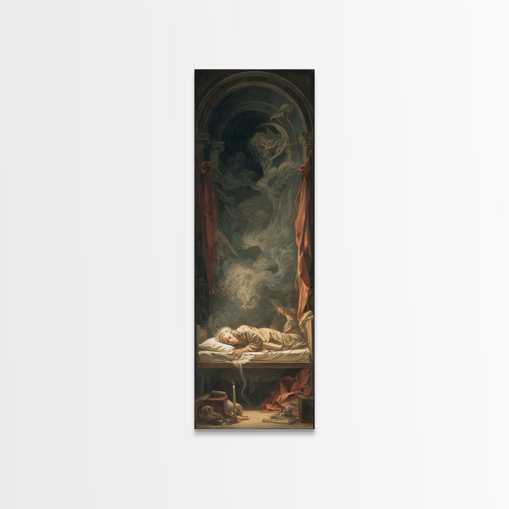 The Dream Eater, Gothic Nightmare Art, Tall Narrow Wall Art, Macabre Wall Art, Framed Canvas Print, Halloween Wall Art