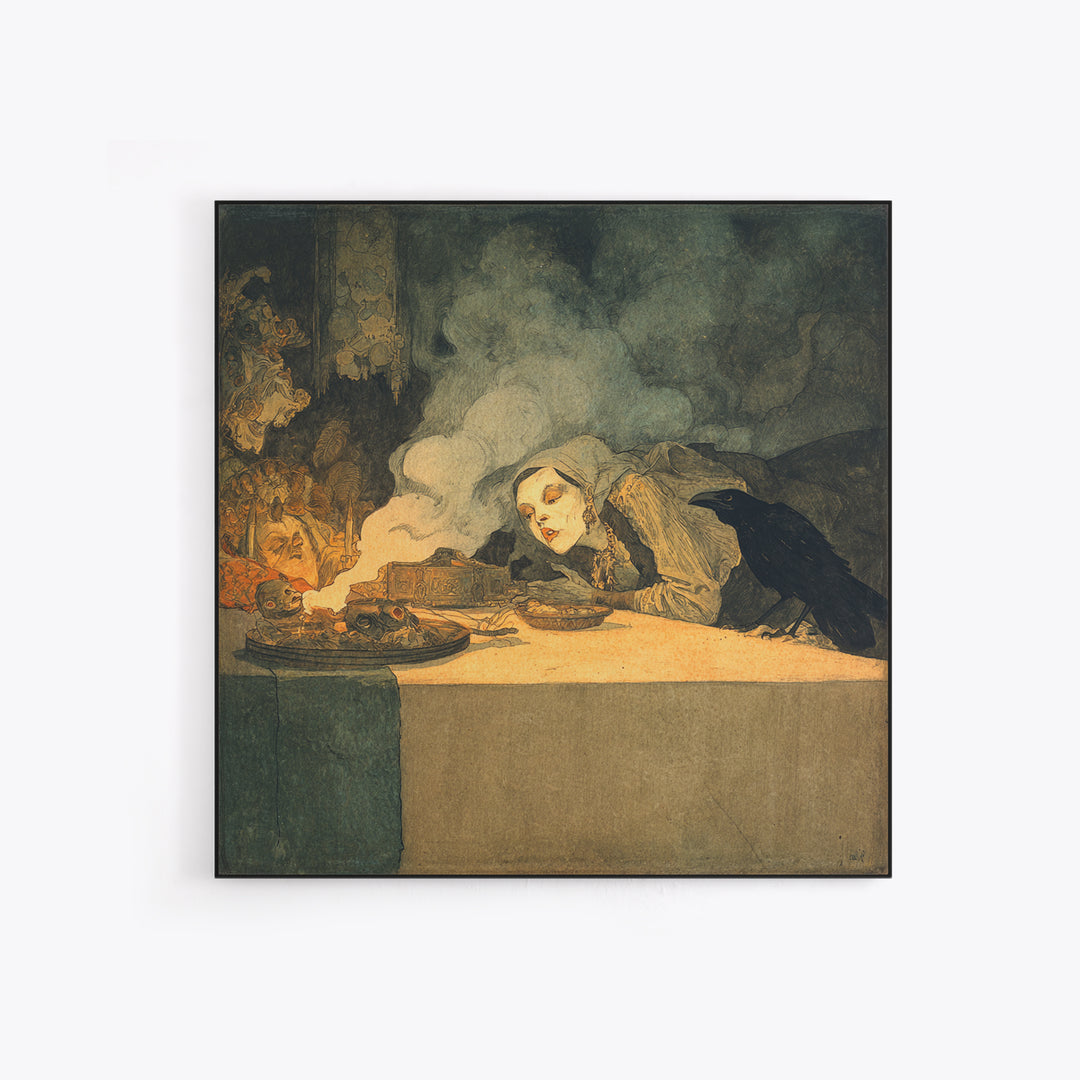 The Dream Eater, Symbolist Etching Art, Square Wall Art, Dark Fantasy Wall Art, Framed Canvas Print, Halloween Wall Art, Horror Wall Art