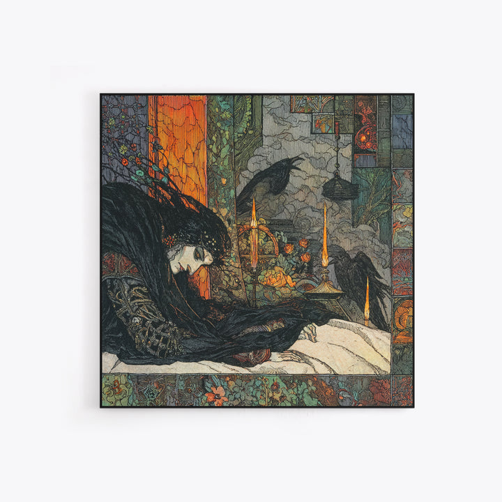 The Dream Eater, Stained Glass Gothic Art, Square Wall Art, Macabre Wall Art, Framed Canvas Print, Halloween Wall Art, Gothic Home Decor