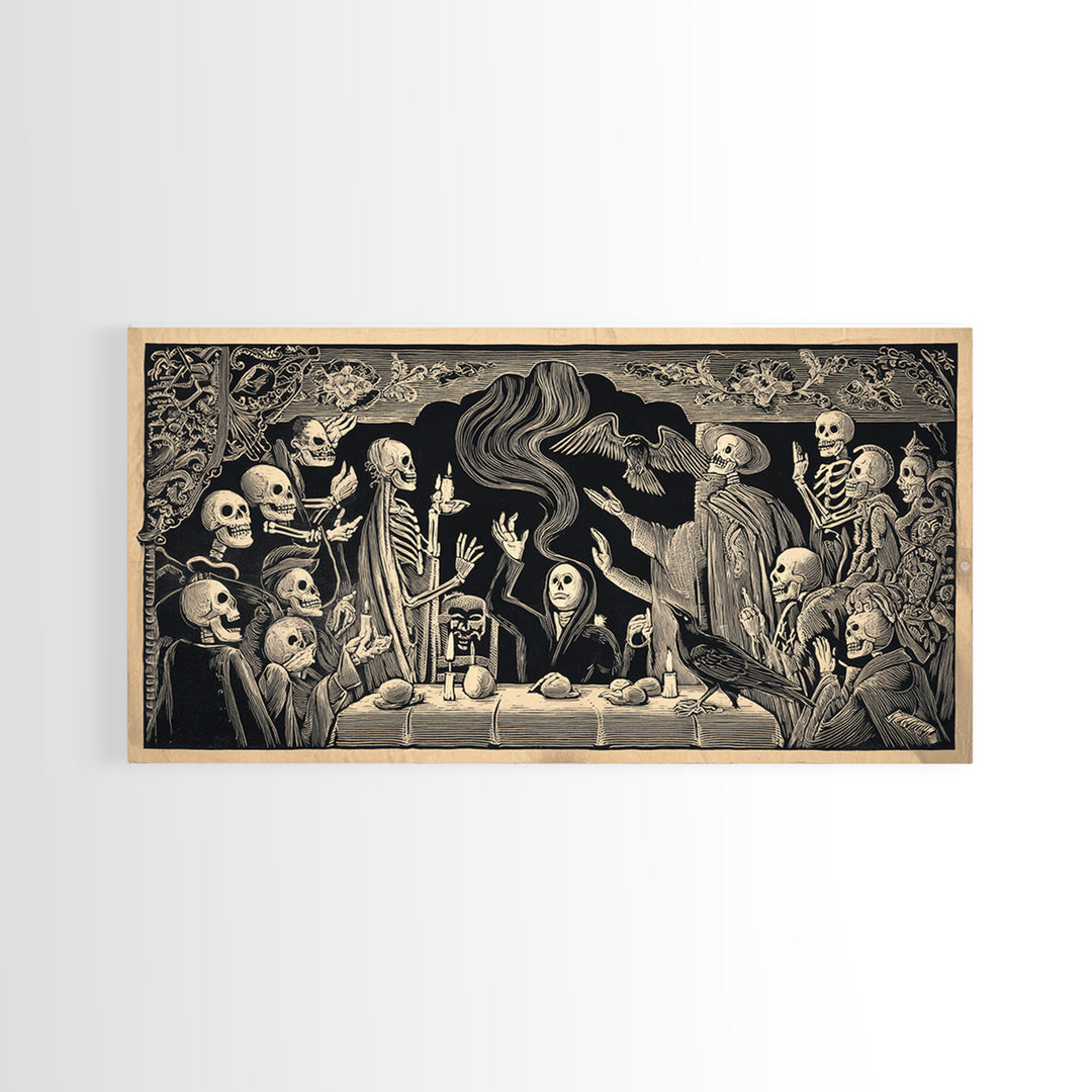The Dream Eater, Macabre Folk Print Art, Wide Panoramic Art, Gothic Horror Wall Art, Framed Canvas Print, Halloween Wall Art