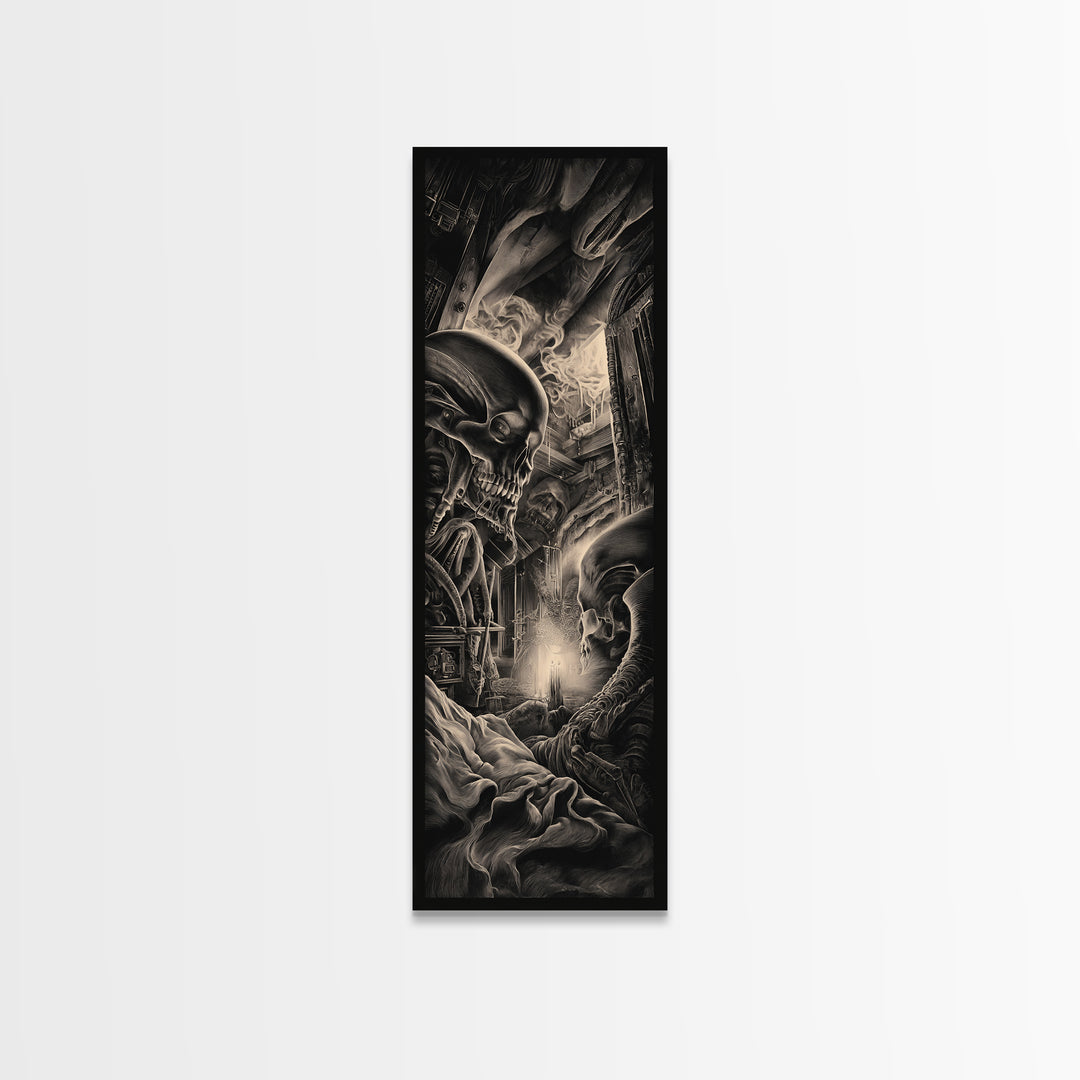 The Dream Eater, Biomechanical Horror Art, Tall Narrow Wall Art, Dark Halloween Decor, Framed Canvas Print, Halloween Wall Art