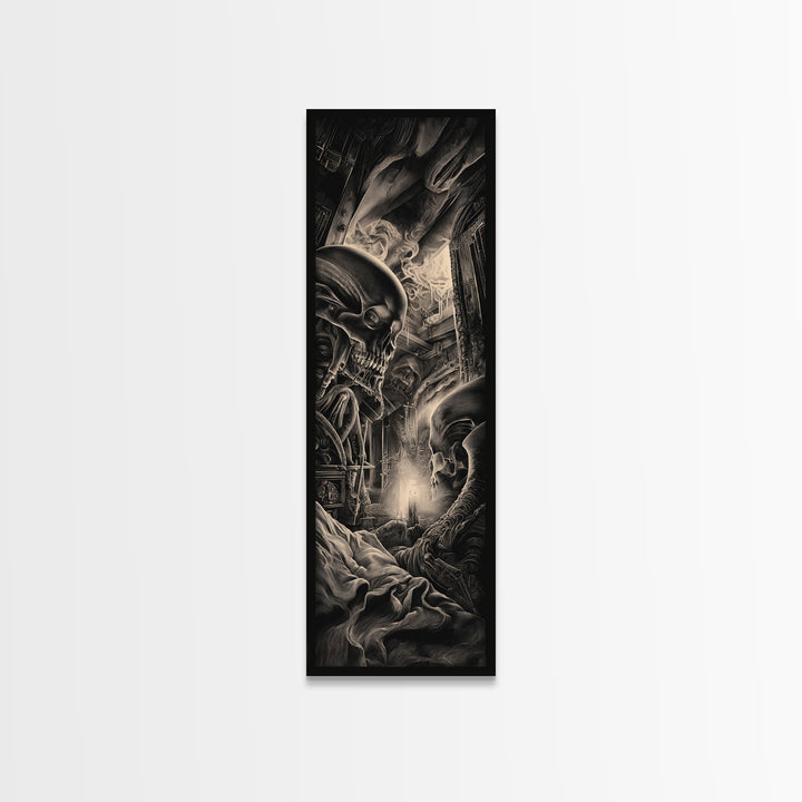 The Dream Eater, Biomechanical Horror Art, Tall Narrow Wall Art, Dark Halloween Decor, Framed Canvas Print, Halloween Wall Art