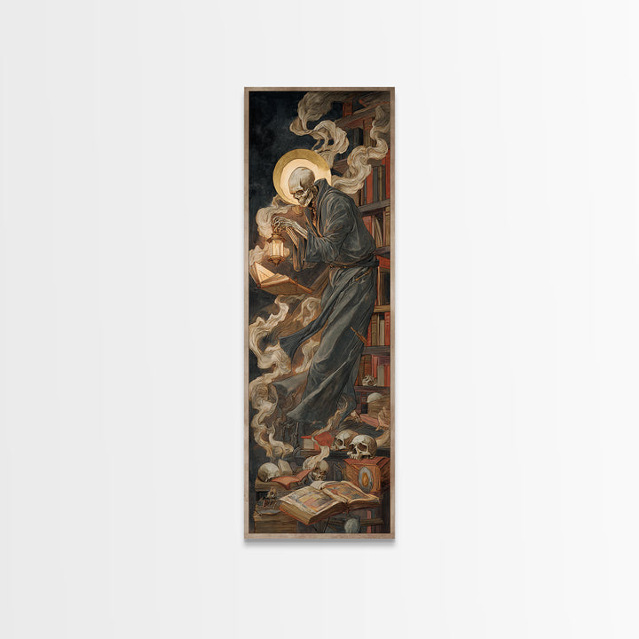 The Crypt Librarian, Dark Renaissance Art, Tall Narrow Wall Art, Dark Halloween Decor, Canvas Print, Halloween Wall Art