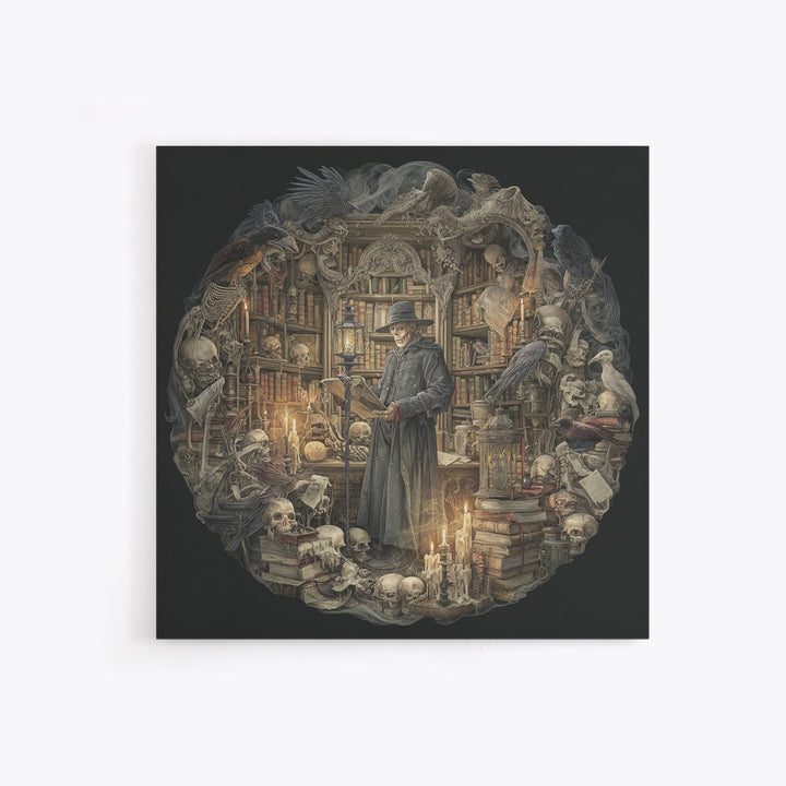The Crypt Librarian, Danse Macabre Art, Square Wall Art, Dark Fantasy Wall Art, Canvas Print, Halloween Wall Art