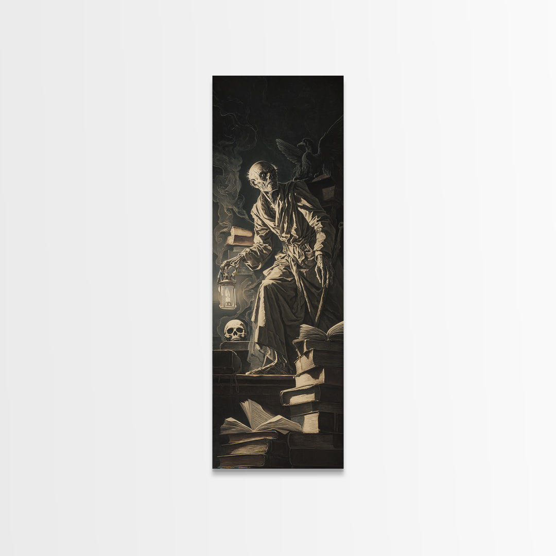 The Crypt Librarian, Gothic Nightmare Art, Tall Narrow Wall Art, Dark Fantasy Wall Art, Canvas Print, Halloween Wall Art