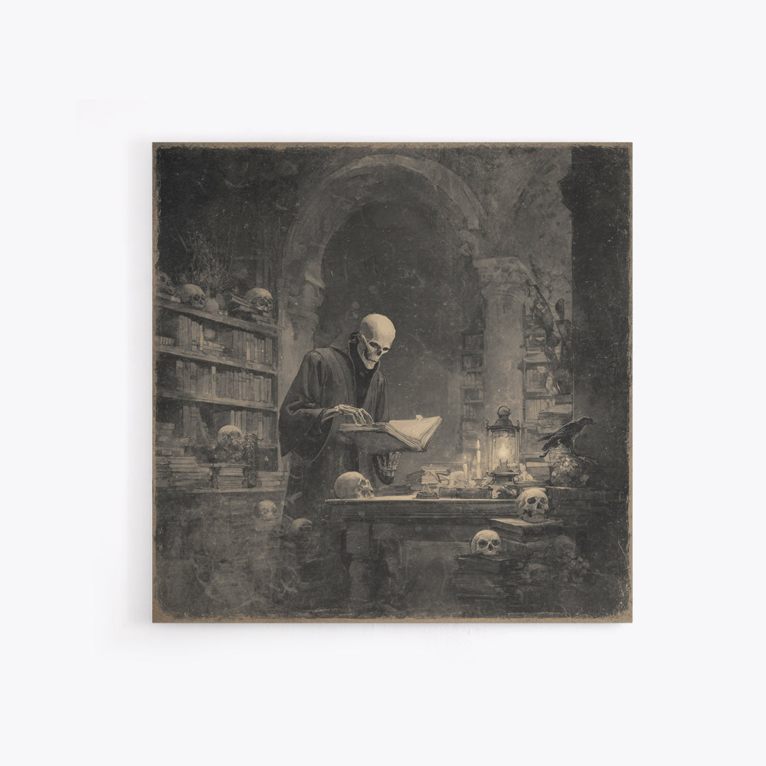 The Crypt Librarian, Symbolist Dream Art, Square Wall Art, Dark Fantasy Wall Art, Canvas Print, Halloween Wall Art, Gothic Home Decor