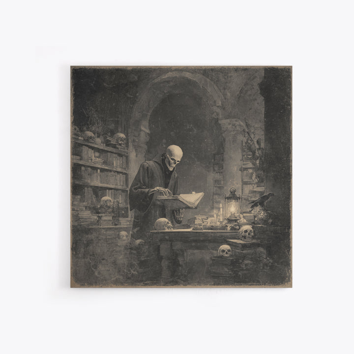 The Crypt Librarian, Symbolist Dream Art, Square Wall Art, Dark Fantasy Wall Art, Canvas Print, Halloween Wall Art, Gothic Home Decor