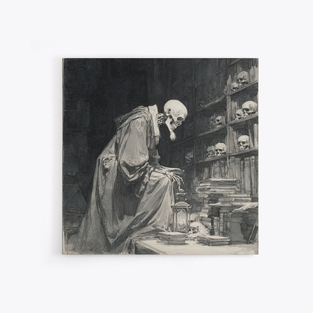 The Crypt Librarian, Decadent Gothic Art, Square Wall Art, Dark Fantasy Wall Art, Canvas Print, Halloween Wall Art, Halloween Decor