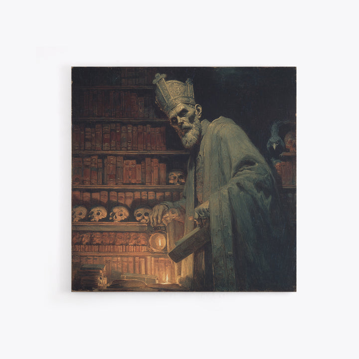 The Crypt Librarian, Dark Symbolist Art, Square Wall Art, Gothic Horror Wall Art, Framed Canvas Print, Halloween Wall Art