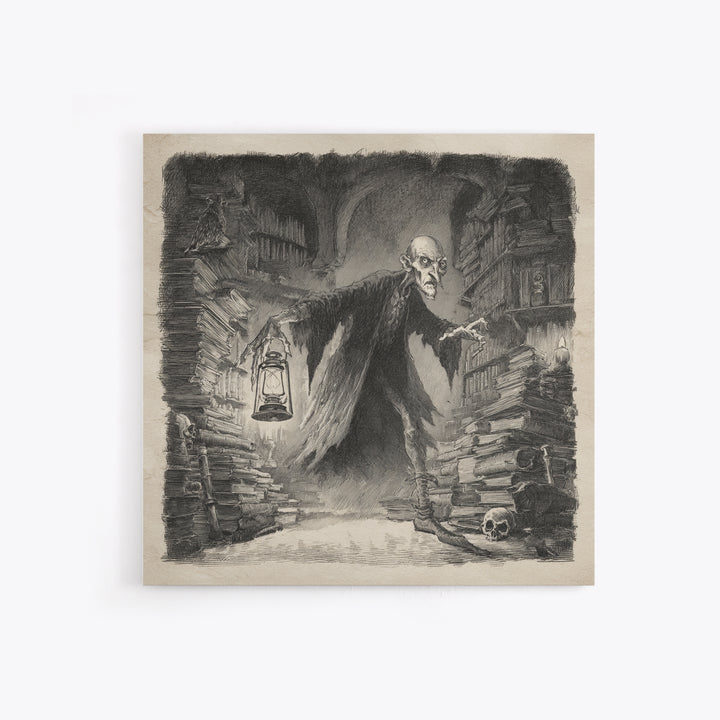 The Crypt Librarian, Expressionist Nightmare Art, Square Wall Art, Macabre Wall Art, Canvas Print, Halloween Wall Art, Dark Fantasy Art