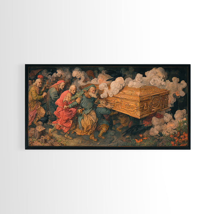 The Royal Coffin Maker, Northern Renaissance Horror, Wide Panoramic Art, Gothic Horror Wall Art, Framed Canvas Print